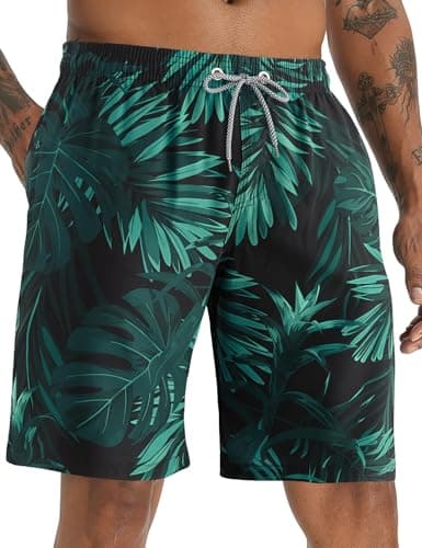 Image of APTRO Men's Swim Shorts Swimming Shorts Board Shorts Quick Dry Beach Shorts Big and Tall Swim Trunks Palm Green BS94 4XL