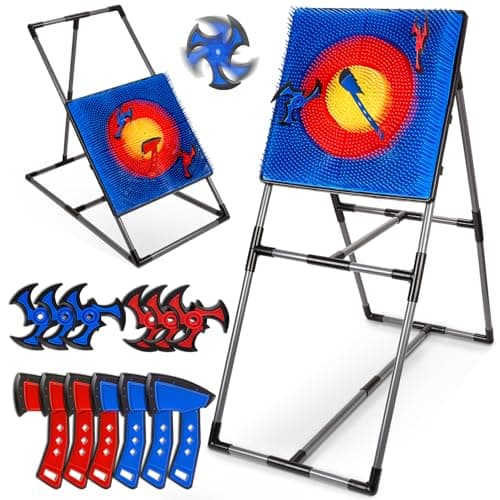 Image of Axe Throwing Game for Backyard, Axe Throwing Target Set Games with 6 Throwing Axes & 6 Dart Bristle Target, Outdoor Indoor Yard Games for Adults Kids Activity Carnival Games