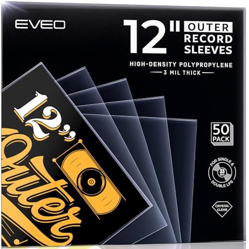 Image of EVEO 50 Vinyl Record Sleeves Outer – Crystal Clear Outer Vinyl Sleeves LP Album Covers 12.75"x12.75" Protective 3 Mil Protection for Single & Double LPs - Archival Quality