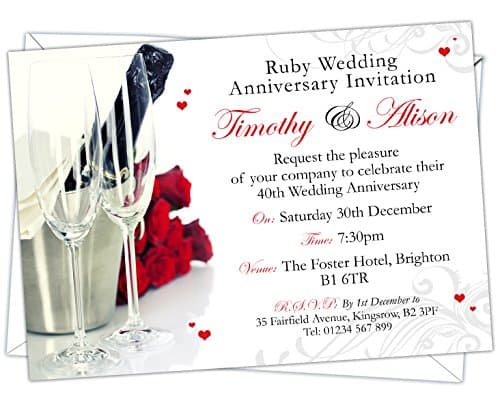 Image of D&L Designs Ltd Personalised Ruby Wedding 40th Anniversary Invitations (Design Code: RWA 024) (Pack of 112)