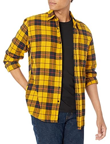 Image of Amazon Essentials Men's Long-Sleeved Flannel Shirt, Yellow Plaid, S