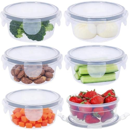 Image of 6 Pack 700ml Round Airtight Food Containers with Lids | Reusable Plastic Snack Pots with Clip Lock, Leak-Proof Stackable Small Storage Containers for Meal Prep, Yoghurt, Fruit, Snacks & Outdoor Use