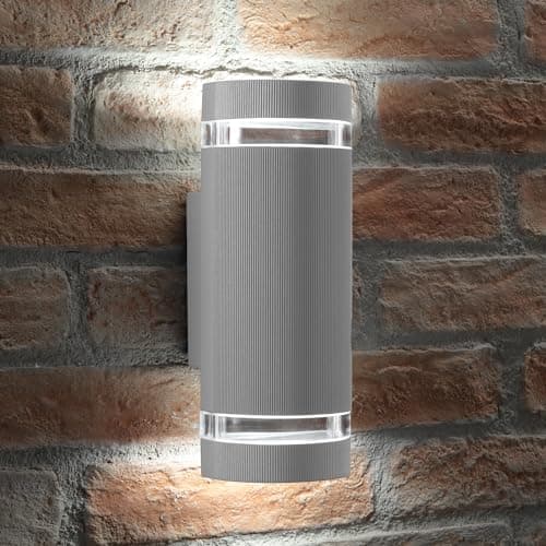 Image of Auraglow Indoor/Outdoor Double Up & Down Wall Light - Silver - Cool White LED Bulbs Included