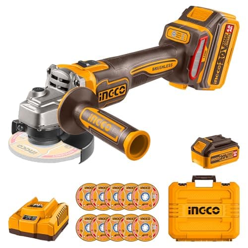 Image of INGCO Brushless Angle Grinder 115mm 20V Cordless Grinder Tool, 3 Variable Speed for Cutting, Grinding, Polishing with 1Pcs 4.0ah Battery and Charger CAGLI2211531