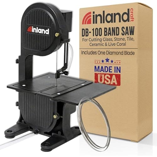 Image of Inland Craft DB-100 Band Saw Machine for Cutting Stained Glass, Stone, Plastic, Wood, Metal, Coral - Band Saws for Woodworking, Metal Cutting Bandsaw - Includes Diamond Blade - Black