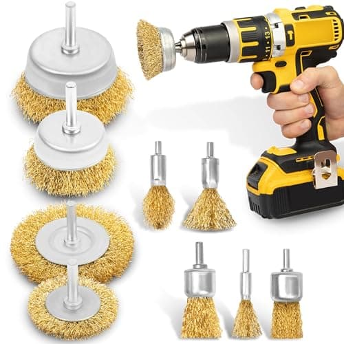 Image of BLOSTM Steel Wire Brush for Drill - 9 PCS Brass Coated Drill Wire Brush Attachment Set with 1/4" Shank Hex - Metal Wheel Brushes for Cleaning, Rust & Paint Removal, Polishing (9 PCS)