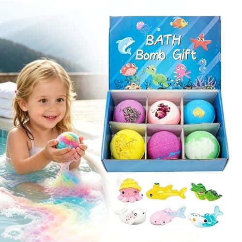 Image of Ocean Surprise Bath Bombs Set with Hidden Animal Inside Fizzy Bubble Bathing Bomb Salt Balls for Body Rainbow Surprise Eggs Natural Colorful Sea Marine Animals Bath Gift Set for Girls Boys