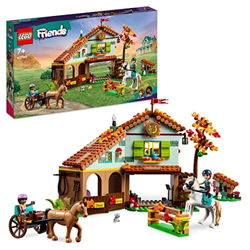 Image of LEGO Friends Autumn’s Horse Stable Set with 2 Toy Horses, Carriage and Riding Accessories, Farm Animal Figure Gift for Girls, Boys and Kids Aged 7 Plus Years Old 41745