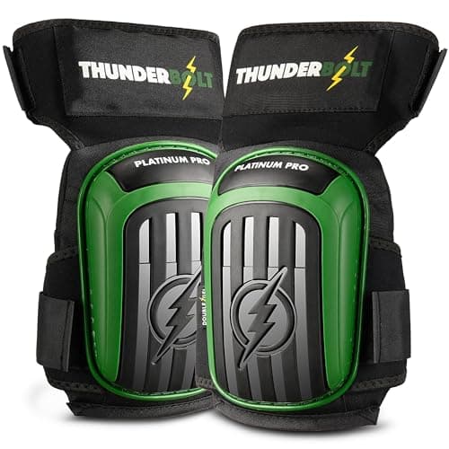 Image of Thunderbolt Knee Pads for Men for Construction Gardening Flooring Roofing Heavy Duty Comfortable Double Gel Thick Foam Cushion with Adjustable Non-Slip Straps Professional Grade