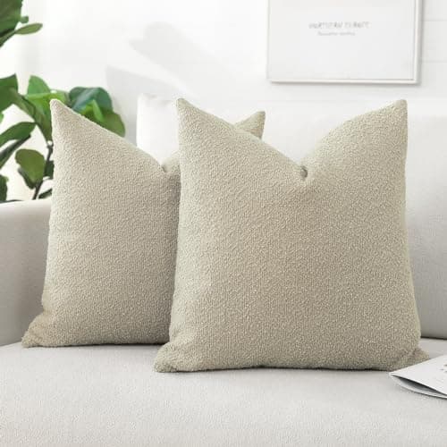 Image of Artscope Pack of 2 Textured Boucle Cushion Covers Square Pillow Cases Cozy Soft Decorative Couch Pillow Covers for Chair Sofa Bedroom Living Room Home Decor 45x45cm, Oatmeal