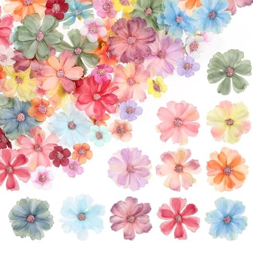 Image of 150PCS Craft Flowers Small Artificial Flowers Heads Mini Flower for Crafts Embellishments 3D-Flower Multicolor Daisy Peony Flower Fabric Wildflowers Garland Decoration for Graduation Wedding Home