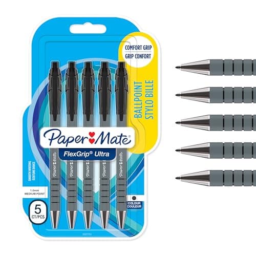 Image of Paper Mate Flexgrip Ultra Retractable Ballpoint Pens | Medium Point (1.0mm) | Black | 5 Count