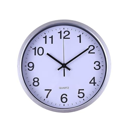 Image of Cetornie Wall Clock 12" Silent & Non Ticking- Sweep home/Office/school/Kitchen Decor/Modern Quartz Clocks (Silvery)