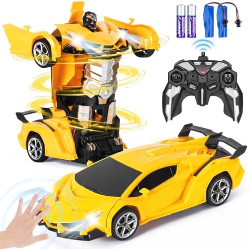 Image of Highttoy Transforming Remote Control Car with Hand Gesture Sensing, Lights & Music, 360° Rotation 2.4GHz 1:18 RC Car Robot Toys for 3 4 5 6 7 8 Year Old Boys Girls Gifts, Yellow