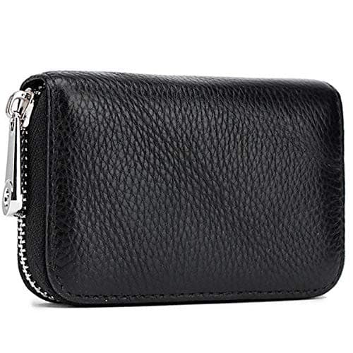 Image of Meowoo Credit Card Holder RFID Blocking Genuine Leather Mini Credit Card Wallet Purse with Zipper for Women Men(Black