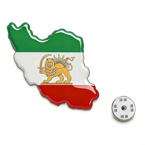 Image of Amaxer Persia Iran Lion and Sun Flag Enamel Brooch Lapel Pins Old Persian Iranian Lion Sun and Crown Pin Jewellery Statement Backpack Badge Bag Decoration Accessories (Silver)