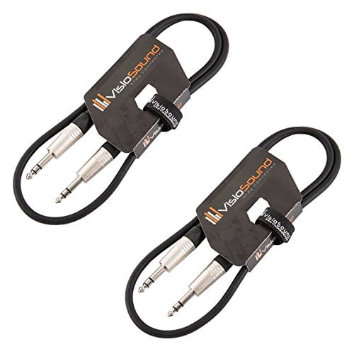 Image of VisioSound 2 x 6.35mm 1/4" Stereo TRS Jack Lead/Balanced Signal Audio Patch Cable / 2 Pack 1m Black/Black