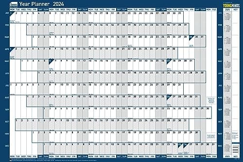Image of Sasco 2024 Yearly Wall Planner Set, Board Mounted Whiteboard Style Dry Erase Calendar, Large Wall Planner with Dry Erase Pen & Stickers, Wall Chart & Office Notice Board, Blue, 915 x 610mm, 2410214