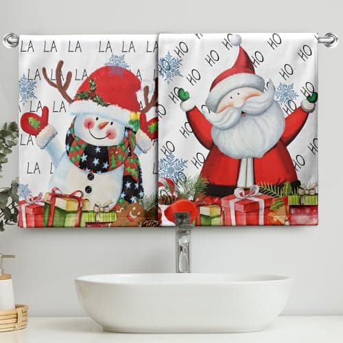 Image of Cneztholim Snowman Santa Christmas Hand Towels Set of 2 Winter Bathroom Towels 28.3x14.4 Inch Soft Absorbent Kitchen Dish Towel Decorative for Xmas Home Decor