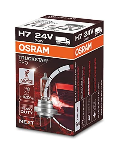 Image of OSRAM TRUCKSTAR PRO H7, +120% more brightness, halogen headlight lamp, 64215TSP, 24V truck lamp, folding box (1 lamp)