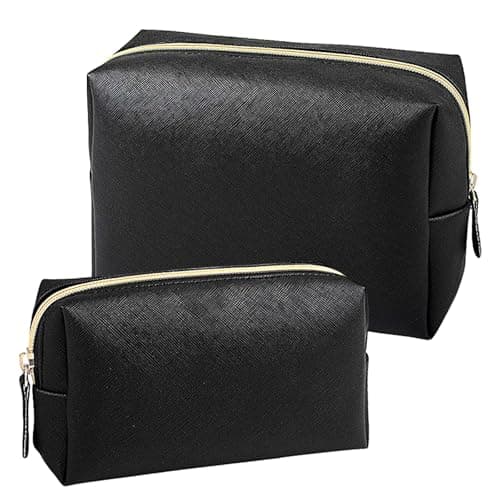 Image of 2 Pcs Makeup Bag Large and Small, Make Up Bag for Women Men, Leather Waterproof Pouch with Zipper, Cosmetic Bags, Travel Toiletry Bags for Handbag Birthday Gifts, 21.5x9x13cm, 16.5x4.5x8cm