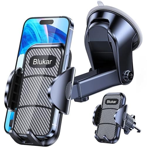 Image of Blukar Car Phone Holder, Adjustable Car Phone Mount Cradle 360° Rotation - 4 in 1 Super Stable for Dashboard/Windscreen/Air Vent, One Button Release for All 4.7 to 6.7 inch Smartphones