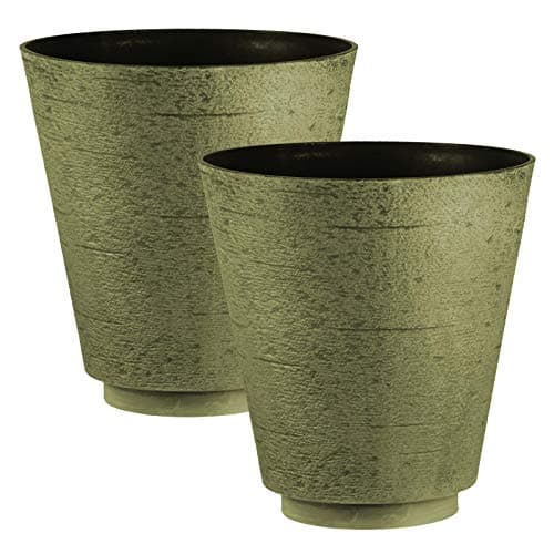 Image of Hudson Textured Effect Plastic Planter - Grey/Green, Set of 2 - Suitable for Indoor or Outdoor Use - 39.5cm (H) x 38cm (Dia)
