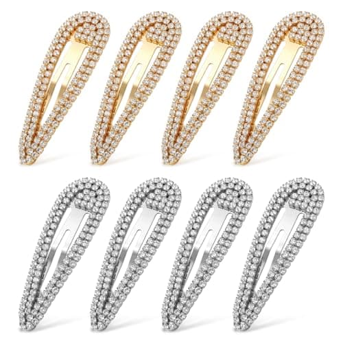 Image of HJZHII 8Pcs Rhinestone Hair Clips, Crystal Hair Barrettes Bling Metal Snap Duckbill Hairpins Glitter French Barrettes for Women Wedding Party Valentine's Day Prom(Gold, Silver)