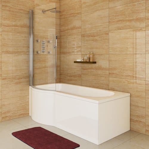 Image of 1600 mm Left Hand P-Shaped Bath Modern Shower with Shower Screen + Bath Panel Set