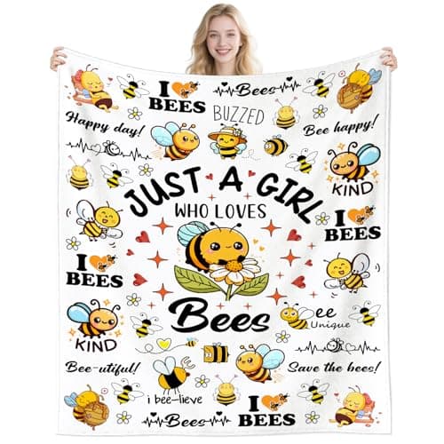 Image of DUNTNKS Cute Bee Blanket for Kids Boys Girls Soft Plush Insects Insects Print Throw Blanket for Home Room Couch Sofa Bed Lounging 50"X40"INCH