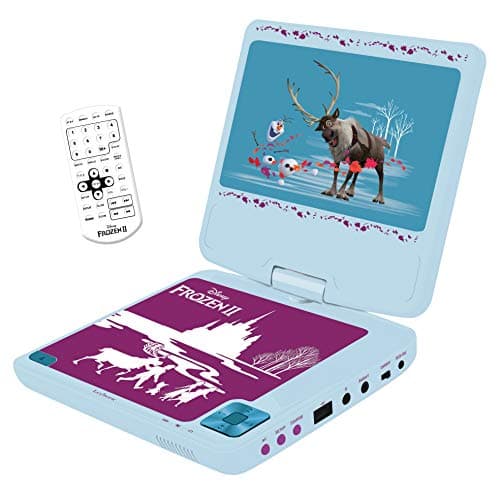 Image of Lexibook, Frozen, Portable DVD player, 7” rotating screen for Children, Remote control, Car charger, USB port, rechargeable battery, blue/purple, DVDP6FZ