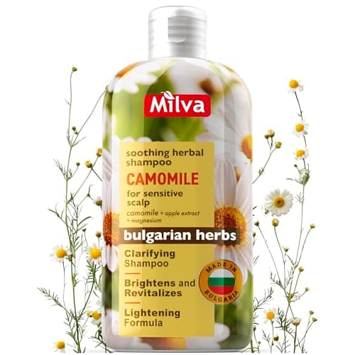 Image of Milva Chamomile Shampoo for Sensitive, Dry, Itchy Scalp with Magnesium & Apple Extract - 200ml Cleansing, Clarifying Shampoo with Herbal Soothing Formula - Naturally Lightens & Brightens Blonde Hair