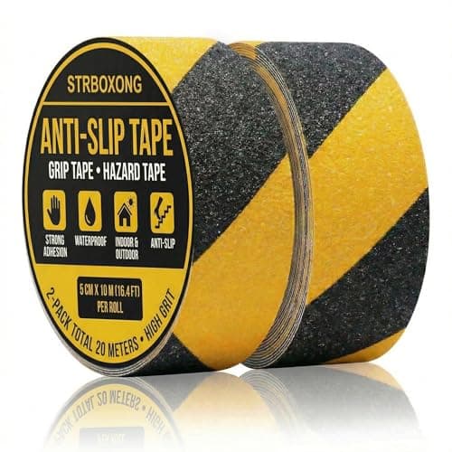Image of STRBOXONG 2 Rolls Anti Slip Tape, 50mm x 10m Black and Yellow Hazard Tape, High Friction Grip Tape for Stairs, Heavy Duty Non Slip Tape for Outdoor Decking, Ramps & Steps, Waterproof Safety Warning