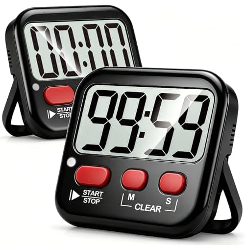 Image of Antonki 2 Pack Digital Kitchen Timers for Cooking, Countdown Timer for Egg, Toothbrush, Office, Classroom, Kids, Teachers - Magnetic, Kickstand, Hanging - Battery Included
