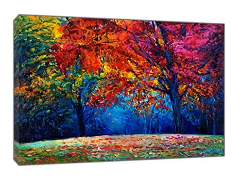 Image of YourHomeArt Colorful Trees Droping Leaves Painting Picture Print Framed Canvas Wall Art 34 x 24inch(86x 60 cm) -38mm Depth