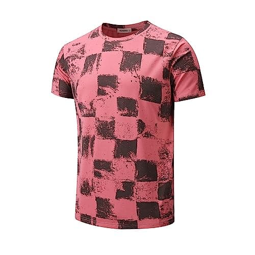 Image of RONOMO Men's Round Neck Short Sleeved T-Shirt | Medium Elasticity | Soft and Breathable | Pre Shrunk Treatment| (GZ Pink S)