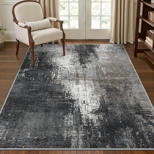 Image of BEIMO Washable Rugs Living Room 120x170cm, Abstract Area Rugs for Bedroom Soft Short Pile, Machine Washable Rug Non-Slip Large Rugs for Living Room, Dining Room, Carbon Grey & Brown