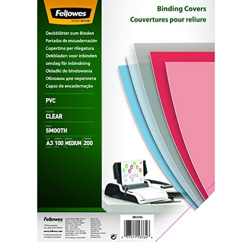 Image of Fellowes Binding Covers Clear A3 PVC 200 Micron - Pack of 100