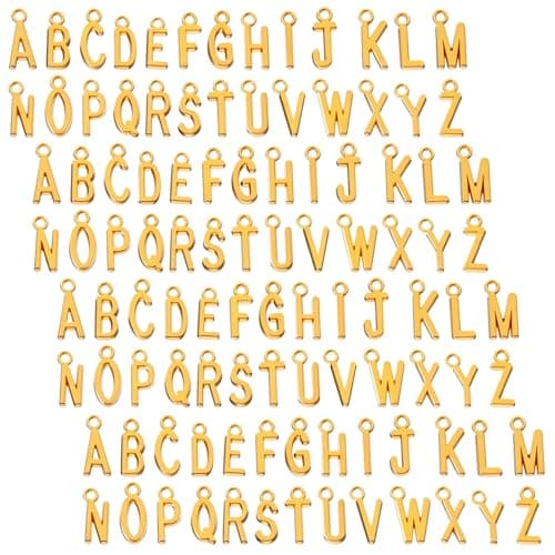 Image of Bremorou 104 Pcs A-Z Alphabet Initial Charm Gold Letter Charms for Bracelets Gold Letter Beads Alloy Metal Spacer Beads Capital for DIY Craft Wristbands Necklace Choker Jewelry Making Finding Gifts