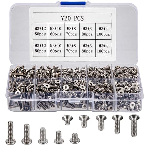 Image of 720 Pcs M3 Hex Socket Head Cap Screws & Bolts Set, Including 360 Pcs Countersunk & Flat Head Screws for 3D Printer - Silver, 4mm-12mm