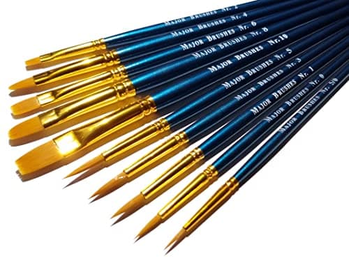 Image of Major Brushes Red Synthetic Sable F R Set of 10 Brushes