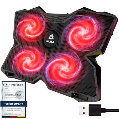 Image of KLIM Wind Laptop Cooling Pad - More Than 500 000 Units Sold - New Version - The Most Powerful Rapid Cooling - Laptop Stand with 4 Fans at 1200 RPM - USB Fan - PS5 PS4 - Red