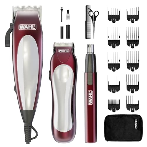 Image of Wahl Complete Grooming Set – Hair Clipper, Beard Trimmer & Personal Nose Hair Remover for Men – Corded Hair Cutting Kit, Stubble Trimmer, Nose/EarTrimmer, 10 Attachment Combs, High Precision Blades