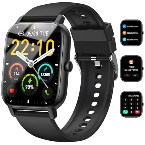 Image of Smart Watch for Men Women Answer/Make Calls, 1.85" Touchscreen smartwatch with Heart Rate/Sleep Monitor/Step Counter, 110+ Sports Activity Trackers, IP68 Waterproof Fitness Watch for Android/iOS Black