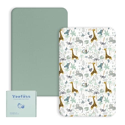 Image of Yoofoss Cot Sheets 120 x 60 cm fitted Ultra Soft and Breathable Cot Bed Sheets Cozy Cot Fitted Sheets 2 Pack Green Giraffes