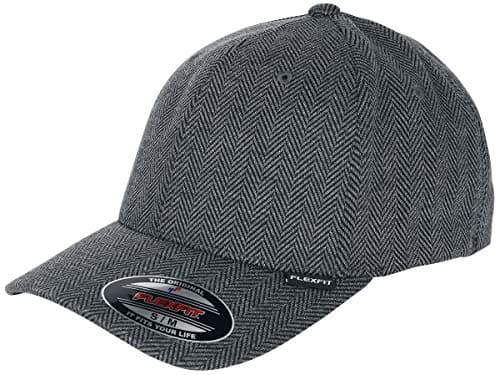 Image of Flexfit Hat Herringbone Melange (black/grey) Baseball Cap (S/M or L/XL) - black/h.grey, L/XL