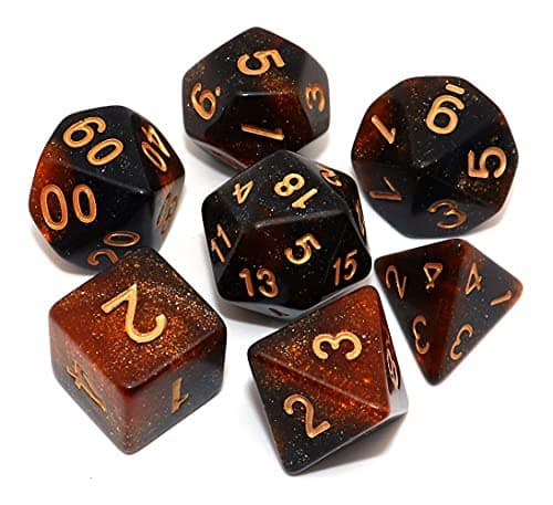 Image of CREEBUY DND Dice Set Black Mix Gold Nebula Dice for Dungeon and Dragons D&D RPG Role Playing Games Dice Set with D20 D12 D10 D% D8 D6 D4