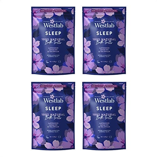 Image of Westlab - Sleep Epsom & Dead Sea Bath Salts - 1.36kg x 4 Resealable Pouches - 100% Natural, Pure & Unscented Mineral Salts - with Jasmine & Lavender