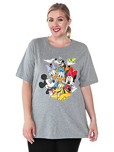 Image of Disney Women's Plus Size T-Shirt Mickey Minnie Mouse Donald Daisy Pluto (Grey, 4X)