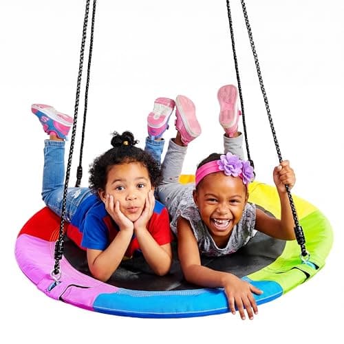 Image of TURFEE Kid Nest Swing Seat 40" Saucer Tree Swing Set for Children Indoor Outdoor,700Lb Weight Capacity, 900D Oxford Waterproof,Hanging Straps Swings for Kids& Adults Playground,Backyard(Rainbow)